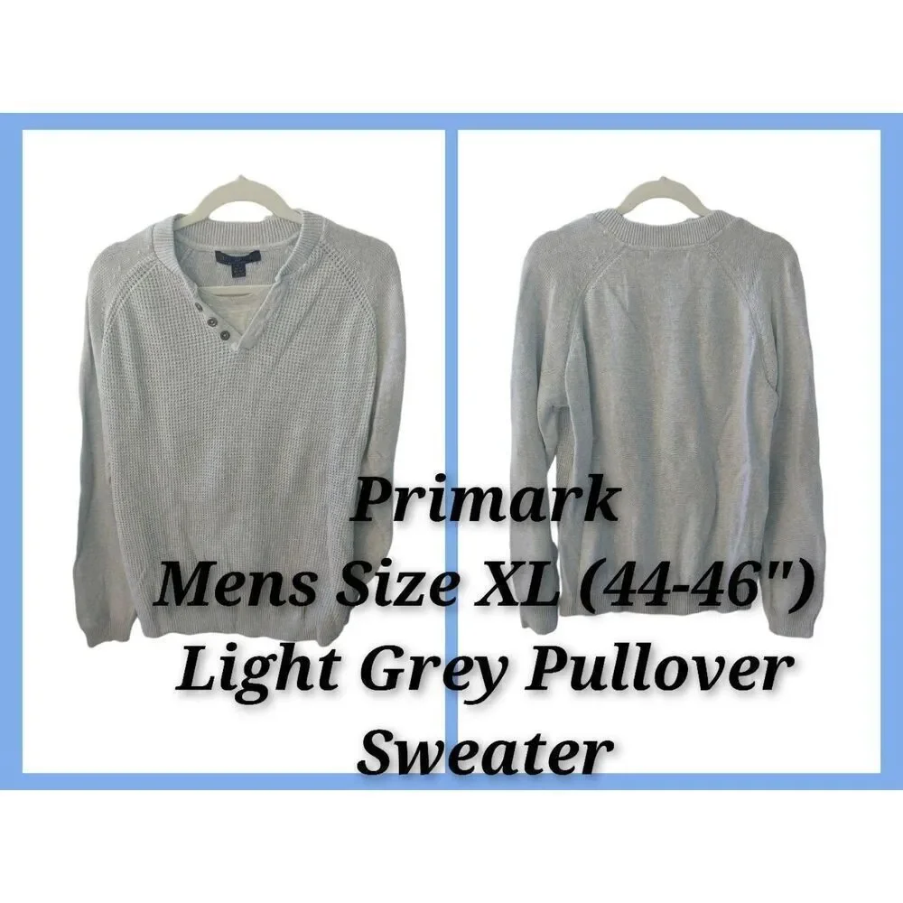 Primark Mens Size XL Light Grey Knit Pullover Sweater.